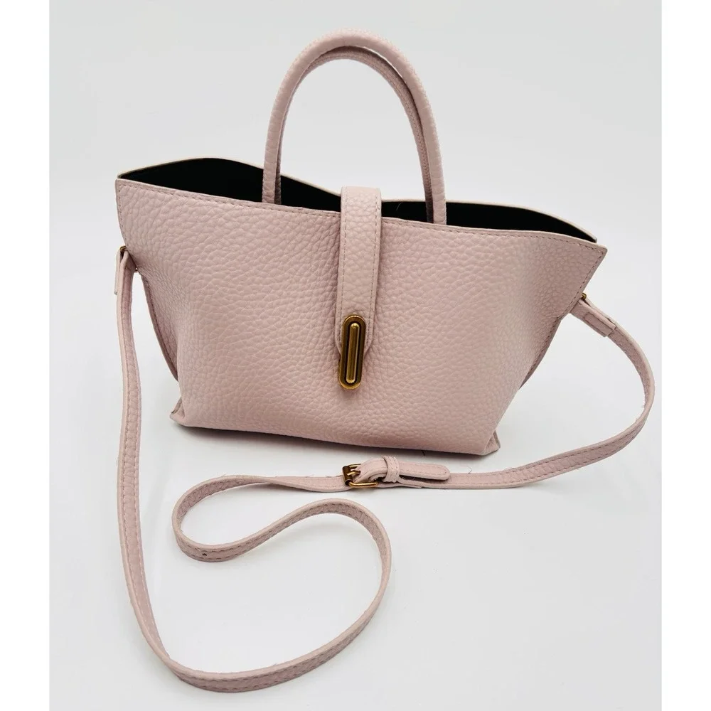 Blush Pink Pebbled Faux Leather Satchel Crossbody‎ Tote Bag Gold Hardware